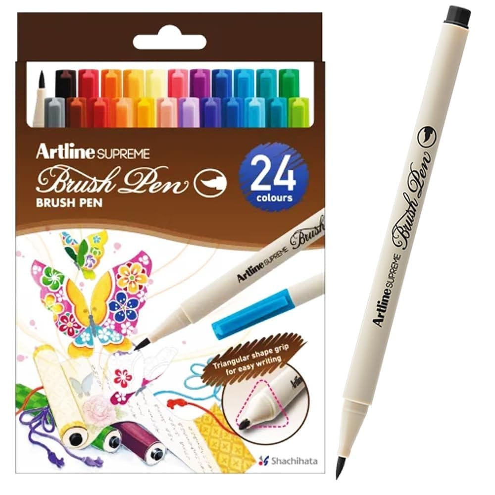 Artline Supreme Brush Pen Pack of 24 | Ideal for Drawing and Colouring | For Creating Artwork, Illustrations, Hand Lettering, And More