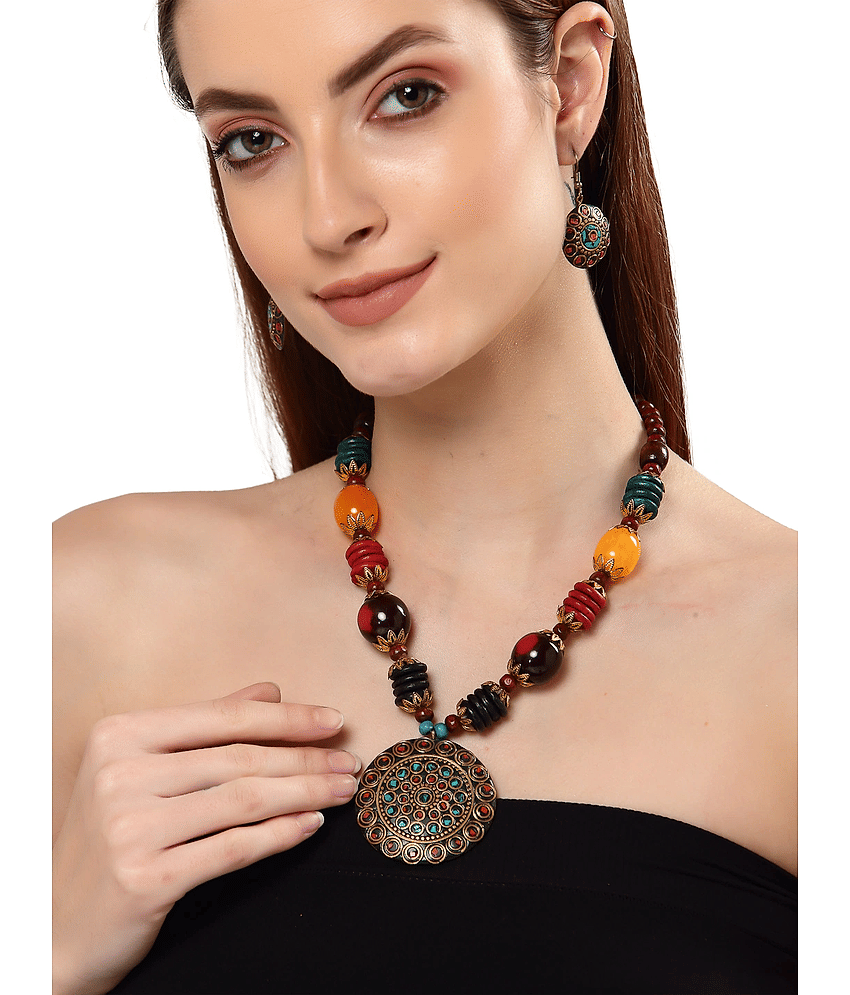 PUJVI Alloy Multi Color Contemporary/Fashion Necklaces Set Long Haram