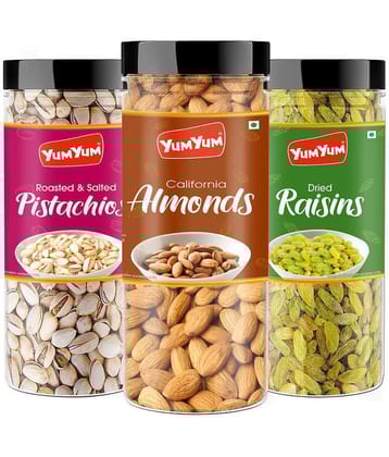 YUM YUM Dry Fruits Combo Pack 450 g ( Almonds, Pistachios & Raisins) 150 g Jar Each