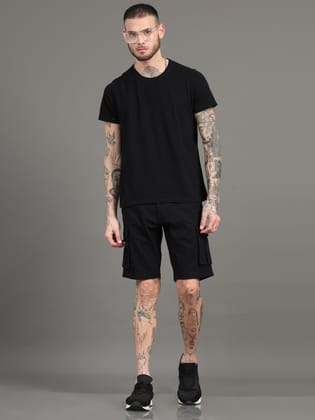 Men Cotton Regular Fit Cargo Shorts, BLACK-28 / Black