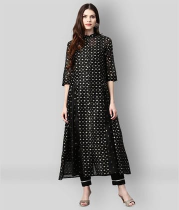 Juniper - Black Chanderi Women's Anarkali Kurti ( Pack of 1 )