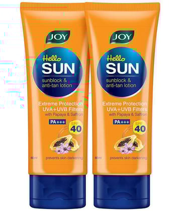 Joy Hello Sun SunBlock & Anti Tan Lotion Sunscreen SPF 40 (Pack of 2 X 60ml)