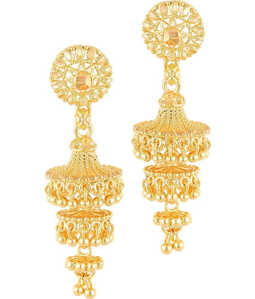 HEER COLLECTION - Gold Jhumki Earrings ( Pack of 1 )