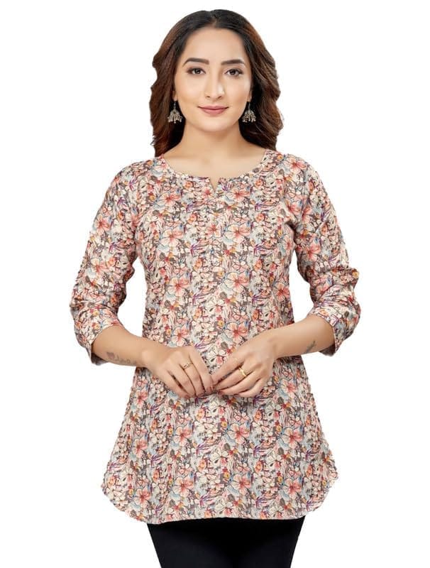 Women's Cotton Blend Round Neck 3/4 Sleeves Short Top (Multicolor, XL)-PID56233