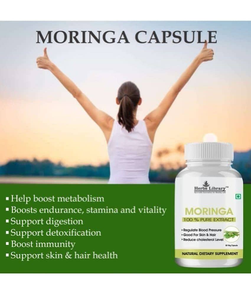 Herbs Library Moringa Extract helps in maintaing Metabolism & Digestion 60 Capsules Each (Pack of 3)