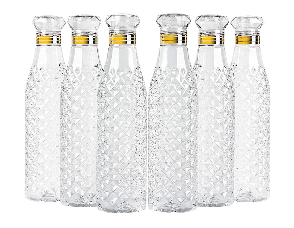 Summer Fridge Water Bottles, 1000 ml, Set of 6, Clear Plastic