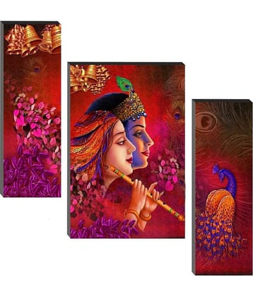 SNDArt Set Of 3 Radha Krishna Wall Paintings For Living Room 12 x 18 inch