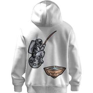BULL CLOTHING Astronaut Fishing Graphic White Hoodie  Stylish, Durable, and Comfortable Sweatshirt for Men (S)