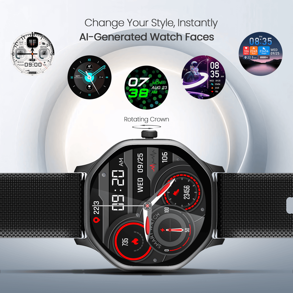 Cellecor E7 Cosmic 1.39" HD OGS Display I BT Calling I AOD Display I smart Watch in  Black