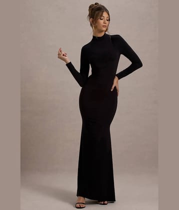 wanquila Women Lycra Solid Bodycon Dress ( Black )