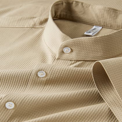 Breeze Textured Weave Mandarin Collar Shirt-M/40 / French Beige