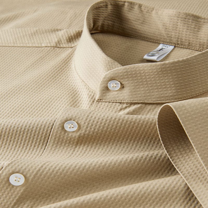 Breeze Textured Weave Mandarin Collar Shirt-M/40 / French Beige