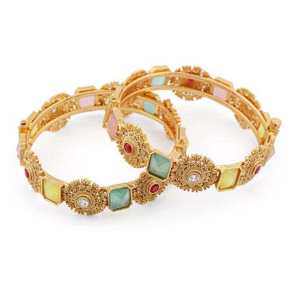 Rajwadi Matt Gold Plated  Screw Openable Kada Bangles set of 2