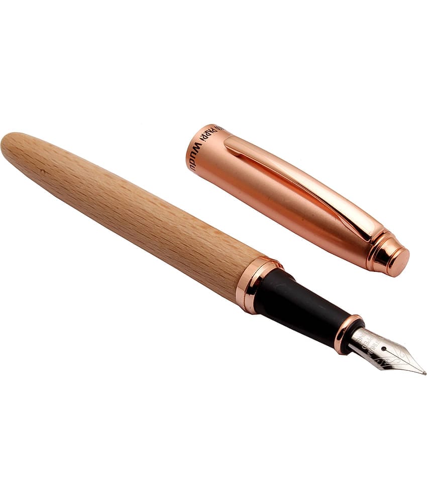 Wudu Fountain Pen Wooden Barrel With Rose Gold Metal Cap Fine Nib