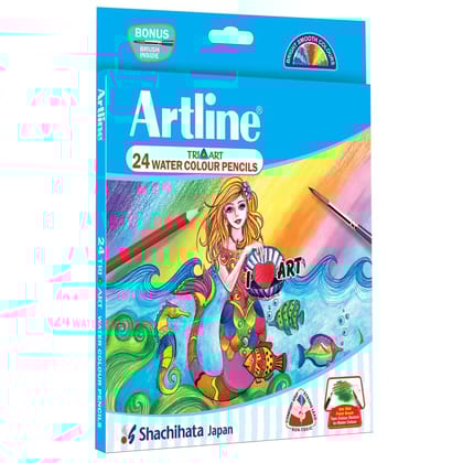 Artline Triart water colour Pencil Pack of 24 with brush | Child Safe Pencil  Free From Harmful Phthalate