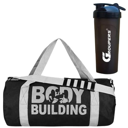 GROUPERS Duffle Canvas Bag with Shaker Bottle-700ml (Black)
