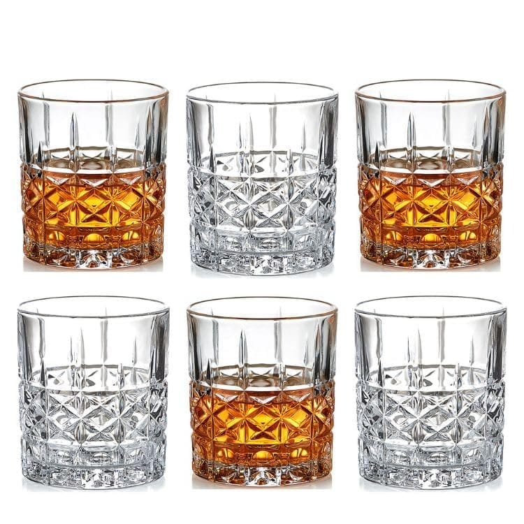 Whiskey Glass | 300 ML | Transparent Old Vintage Fashioned Cocktail Tumblers | Crystal Cut Barware Drinking Glasses for Whisky, Bourbon, Liquor, Wine, Cocktail Drinks |