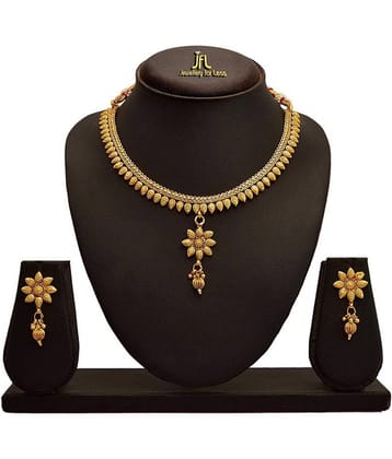 JFL - Jewellery For Less Copper Golden Traditional 22kt Gold Plated Necklaces Set