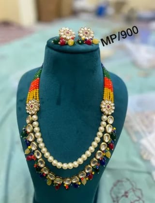 Kundan beads long necklace