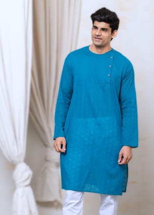 Cotton Men's Kurta | Colour Pop, Turquoise Blue-S