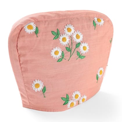 Daisy Hand Embroidered Upcycled Tea Cozy Peach, 9 x 12-Peach / 9 Inches x 12 Inches / 100% Cotton