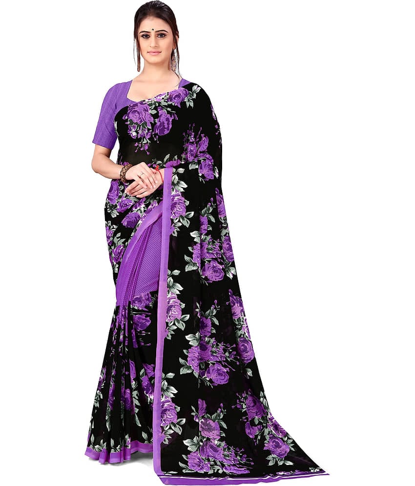 ANAND SAREES Georgette Saree With Unstitched Blouse Piece ( Purple )