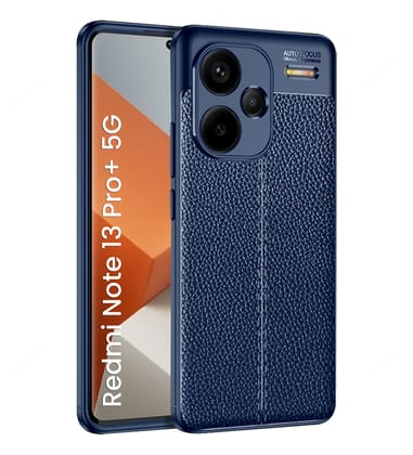 Vegan Leather Rugged Flexible TPU Series Shockproof Armor Back Cover for Redmi Note 13 Pro+ Plus 5G, 6.67 inch, Blue