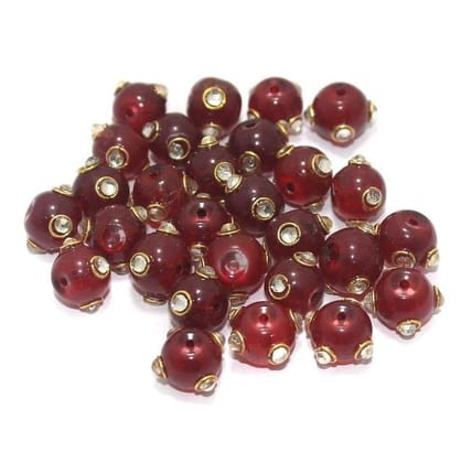 50 pcs 10mm Glass Kundan Beads Round Red-Red / Glass