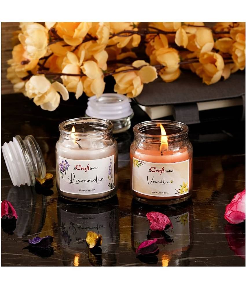 eCraftIndia Set of 2 Lavender and Vanilla Scented Jar Candle