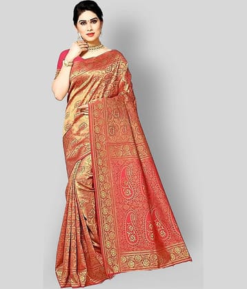 NENCY FASHIONS Banarasi Silk Saree With Unstitched Blouse Piece ( Pink )