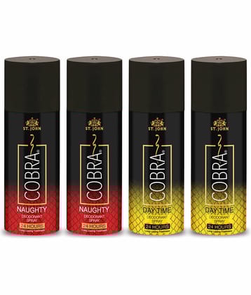 ST.JOHN Cobra Naughty & Day Time 150*2 Each Deodorant Spray for Men (600ml) - Pack of 4