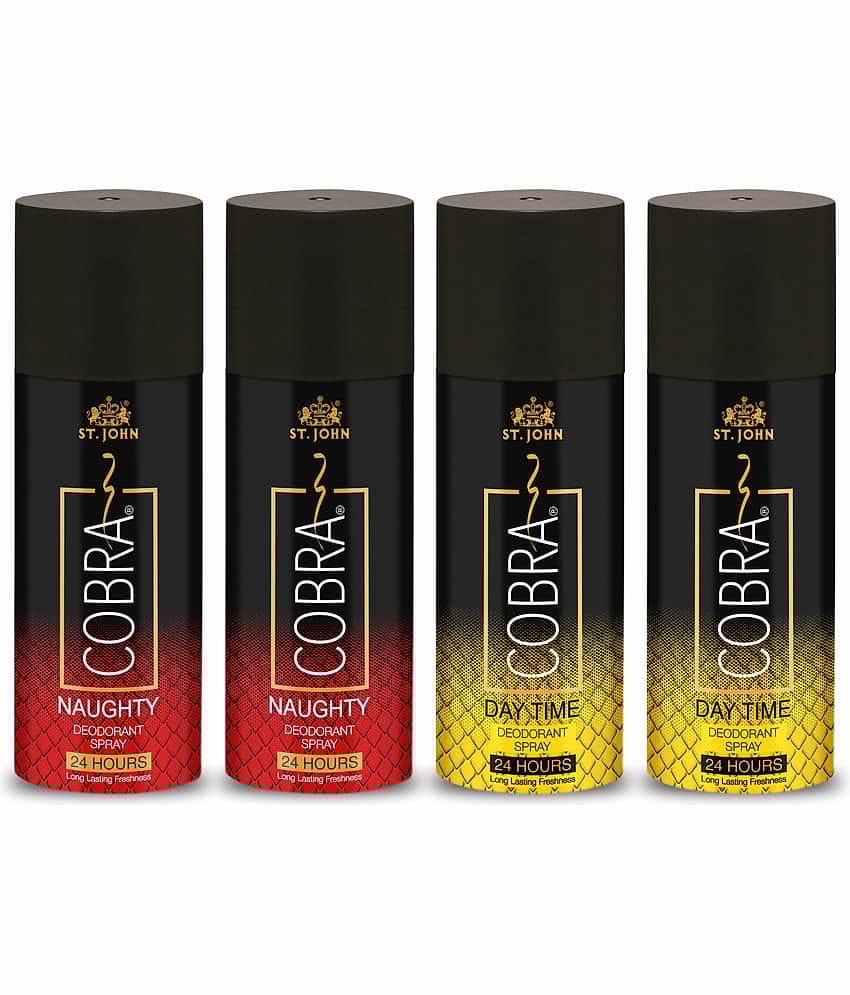 ST.JOHN Cobra Naughty & Day Time 150*2 Each Deodorant Spray for Men (600ml) - Pack of 4