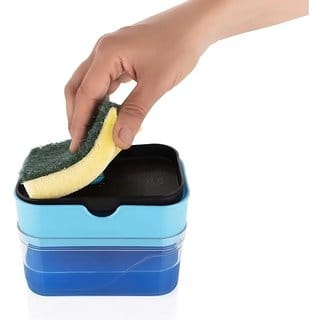 Solomon Premium Quality 2 in 1 Liquid Soap Pump Dispenser for Dishwasher With Sponge Holder 380ml