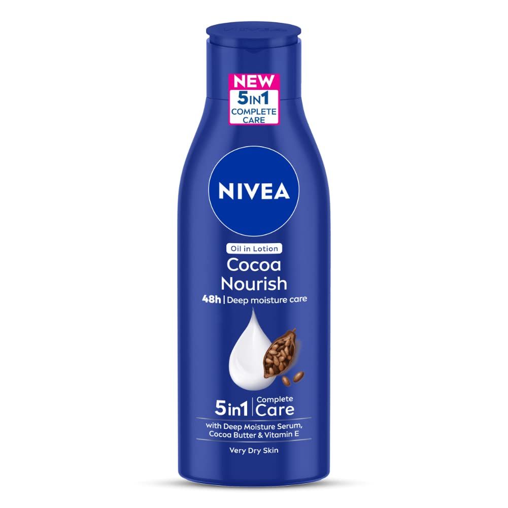 NIVEA Cocoa Nourish 200ml Body Lotion with Deep Moisture Serum| 48 H Moisturization | With Cocoa Butter & Coconut Oil | Non Greasy & Healthy Looking Skin |For Very Dry Skin NIVEA Cocoa Nourish 200ml Body Lotion with Deep Moisture Serum| 48 H Moisturizati