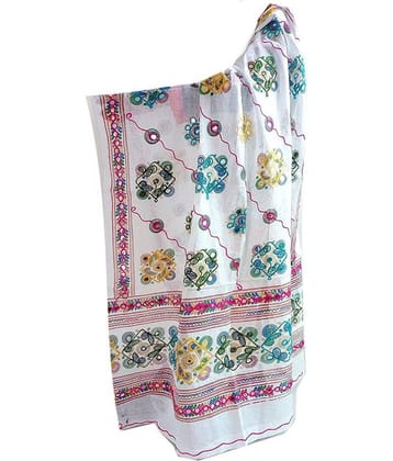 Raj White Cotton Hand Embroidered Dupatta