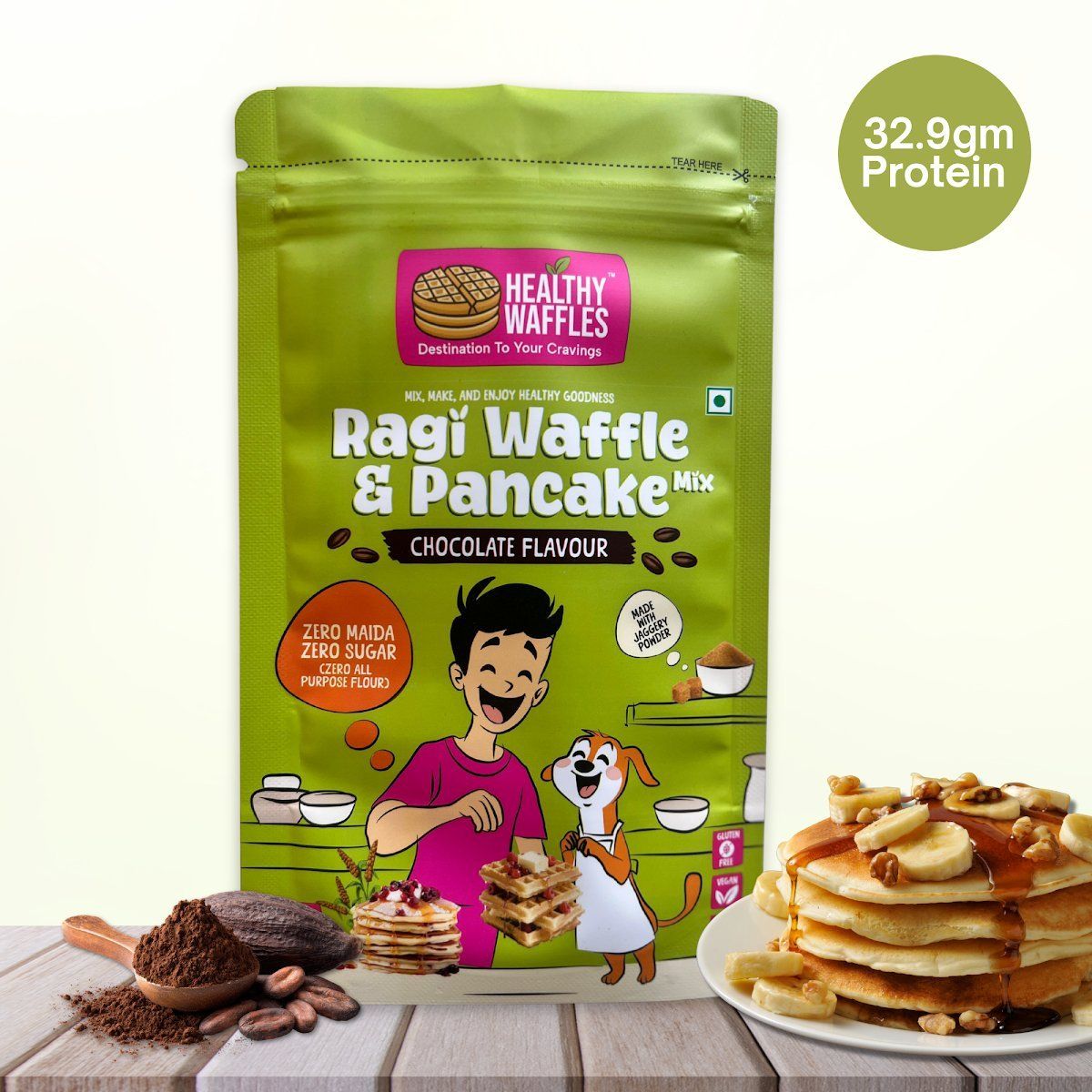Healthy Waffles Ragi Waffle & Pancake Mix (1kg) | Chocolate Flavour | Healthy Breakfast