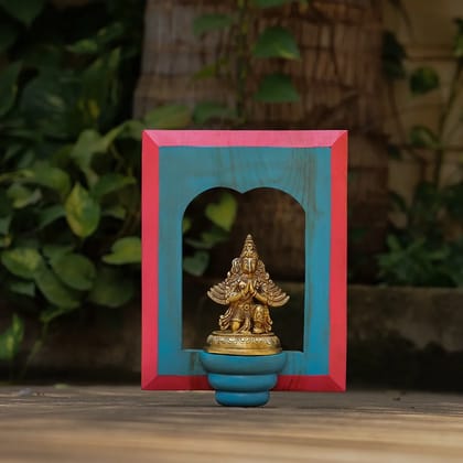 Antique Brass Idol Of Lord Garuda With Distressed Wooden Frame