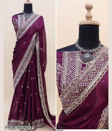 Shivadit ethnic Georgette Embroidered Chettinad Saree With Unstitched Blouse Piece ( Wine )