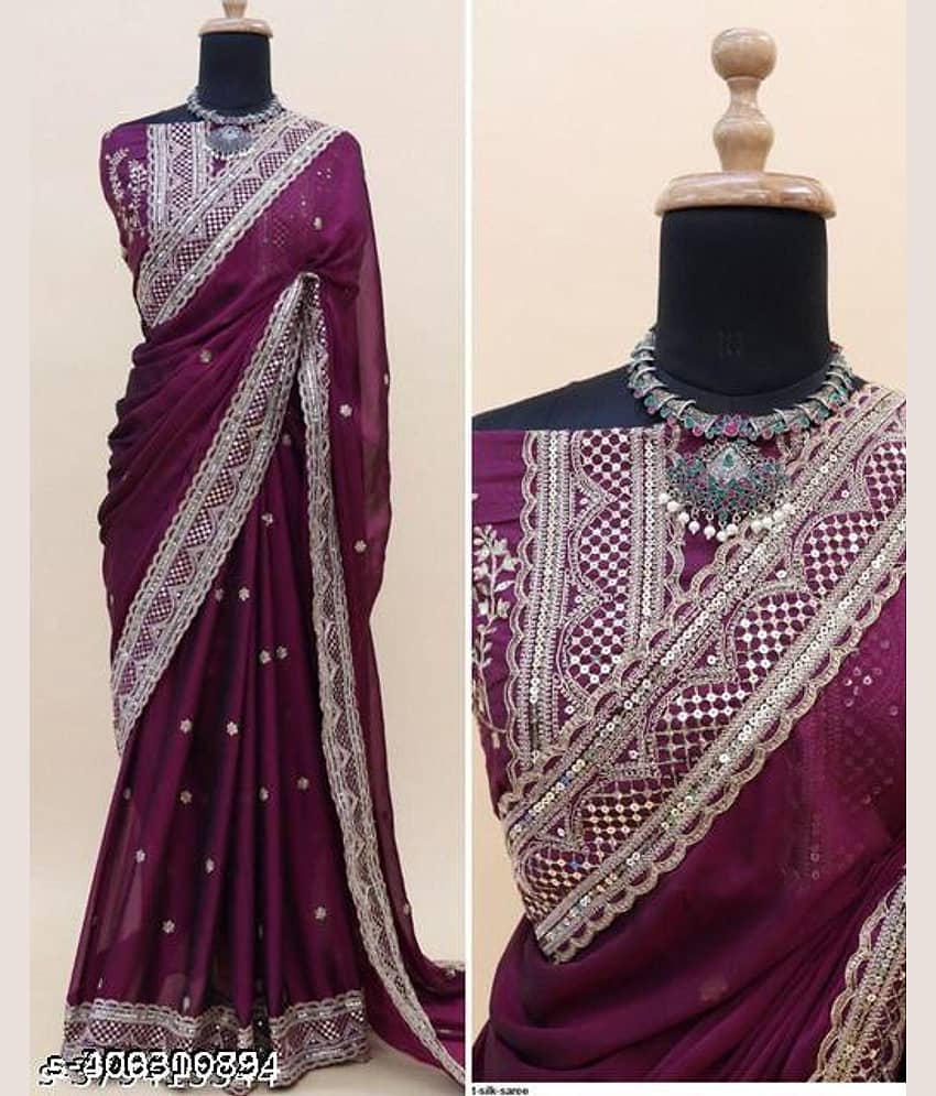 Shivadit ethnic Georgette Embroidered Chettinad Saree With Unstitched Blouse Piece ( Wine )