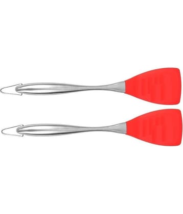 Baskety Silicone with Stainless Steel Handle Mixing Kitchen Set Spatula ( Pack of 2,Red )