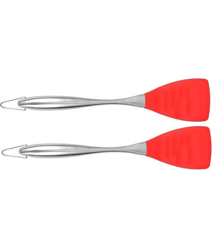 Baskety Silicone with Stainless Steel Handle Mixing Kitchen Set Spatula ( Pack of 2,Red )