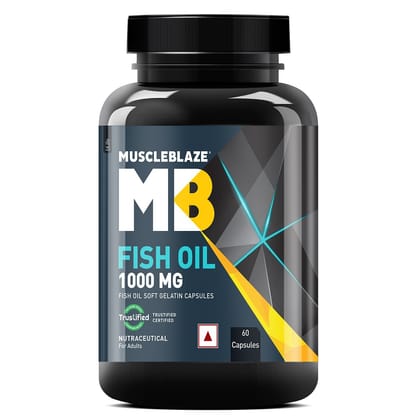 MuscleBlaze Omega 3 Fish Oil (60 Capsules) Trustified Certified for Accuracy & Purity, 1000mg Omega 3 with 180mg EPA & 120mg DHA