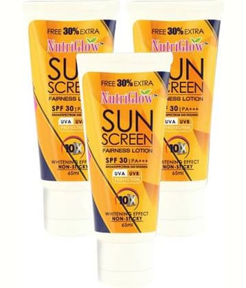 NutriGlow Sunscreen Fairness Lotion SPF 30 PA+++ for Glowing, Healthy, Nourished Skin, Pack of 3 (65 ml each)