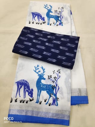 AWESOME LINEN COTTON PRINTED SAREE - 2136