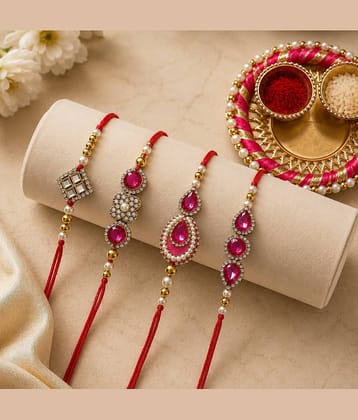 Cherry Tree Handmade 1 Bhaiya Bhabhi Rakhi ( Pack of 4 , Multicolour )