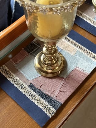 KRI India Distressed Denim Patchwork Placemats | Single | 14x75 inches runner | Navy Blue | Wash & Care | 100% Cotton | Handcrafted in India. 100% organic & natural.