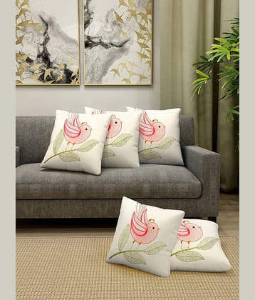 Klotthe Set of 5 Cotton Abstract Square Cushion Cover (30X30)cm - Off White