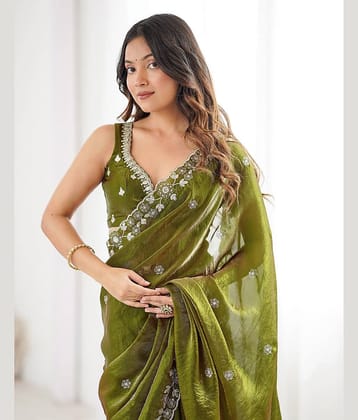 Samah Jimmy Choo Embroidered Regular Saree With Unstitched Blouse Piece ( Pink )
