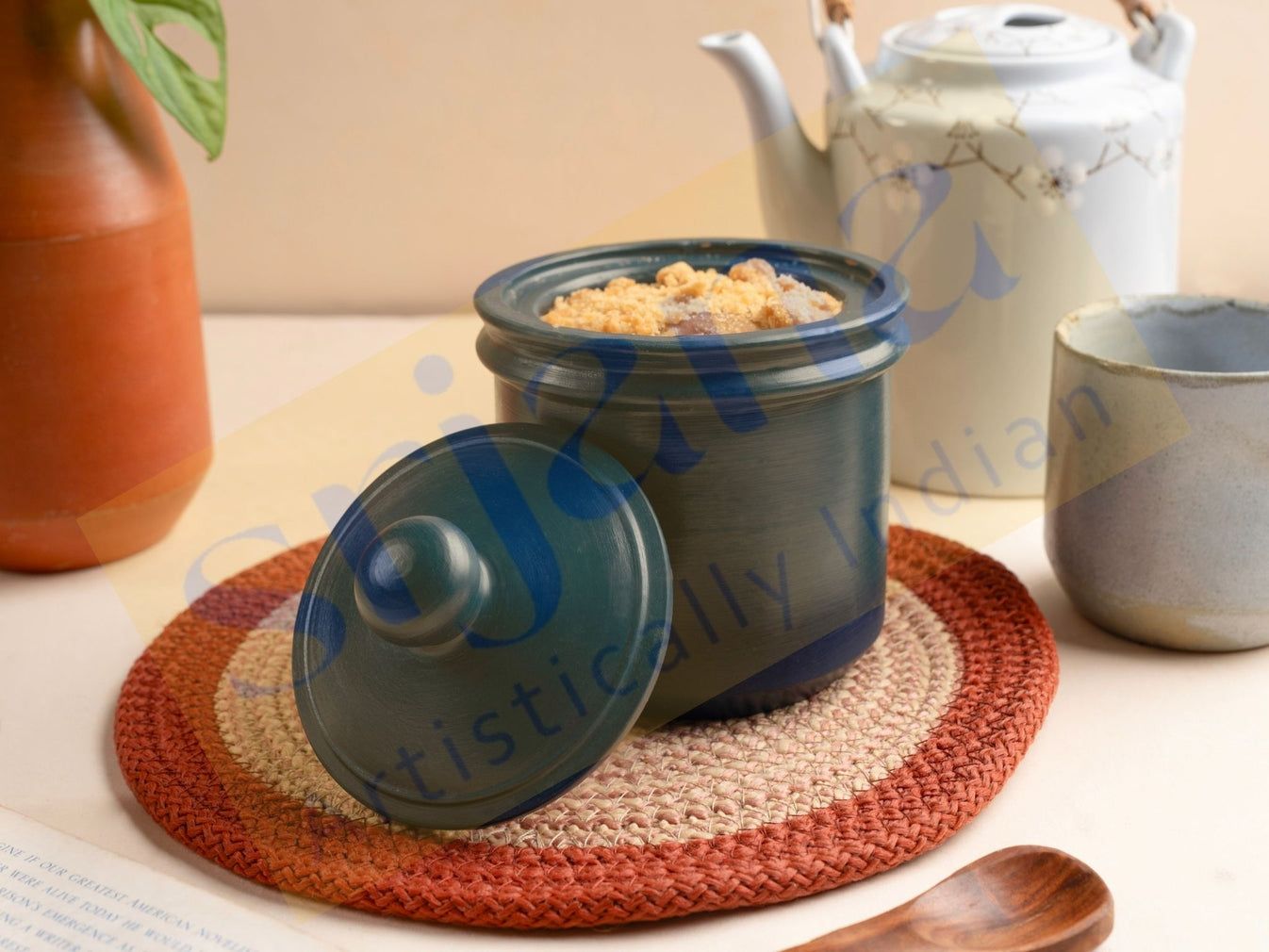 Srjana Handcrafted Terracotta Cylindrical Jar with Lid