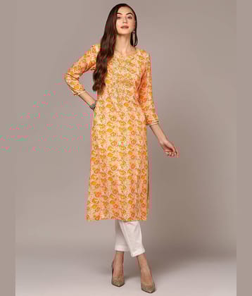 Vaamsi Cotton Blend Embroidered Straight Women's Kurti - Orange ( Pack of 1 )